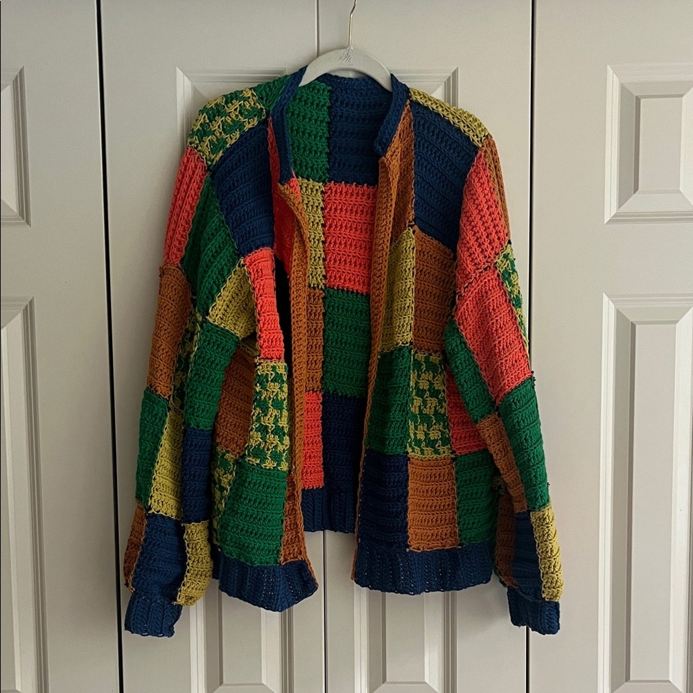 Hand-knit colorful Patchwork Knit Cardigan